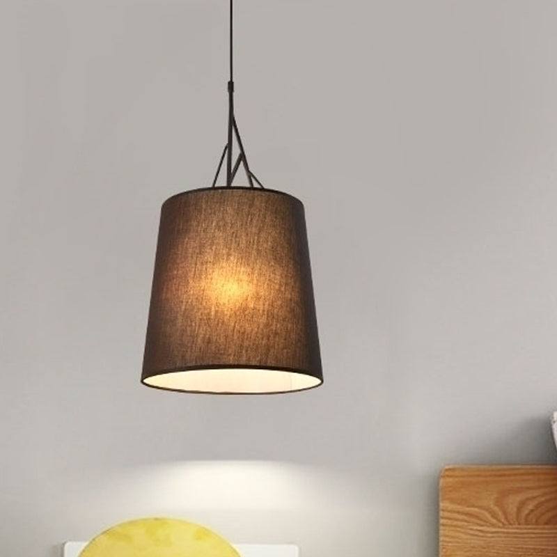 Nordic Hand Sewn Fabric Conic Pendant Lamp: Single Black/White Hanging Ceiling Light with Twig Arm