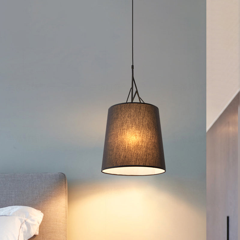 Nordic Hand Sewn Fabric Conic Pendant Lamp: Single Black/White Hanging Ceiling Light with Twig Arm