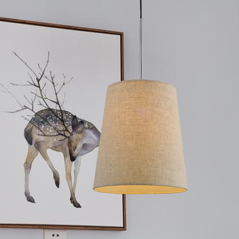Modern 1-Light Flaxen Drop Pendant with Fabric Lamp Shade - Minimalist Design