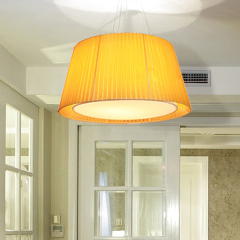 Modernist Yellow Gathered Fabric Pendant Ceiling Light - Dual Frustum Hanging Fixture, 1 Head