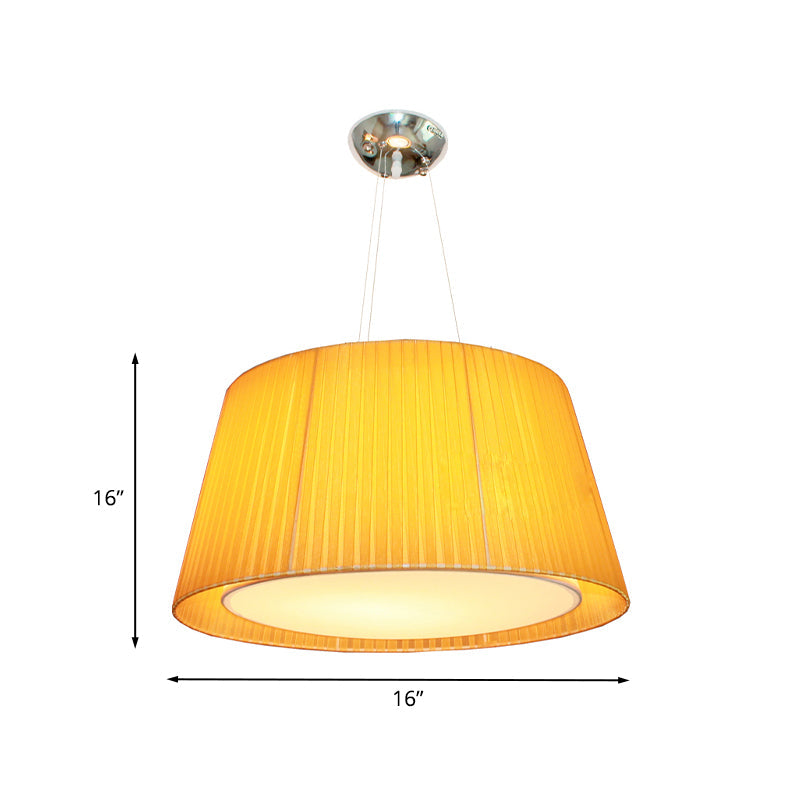 Modernist Yellow Gathered Fabric Pendant Ceiling Light - Dual Frustum Hanging Fixture, 1 Head