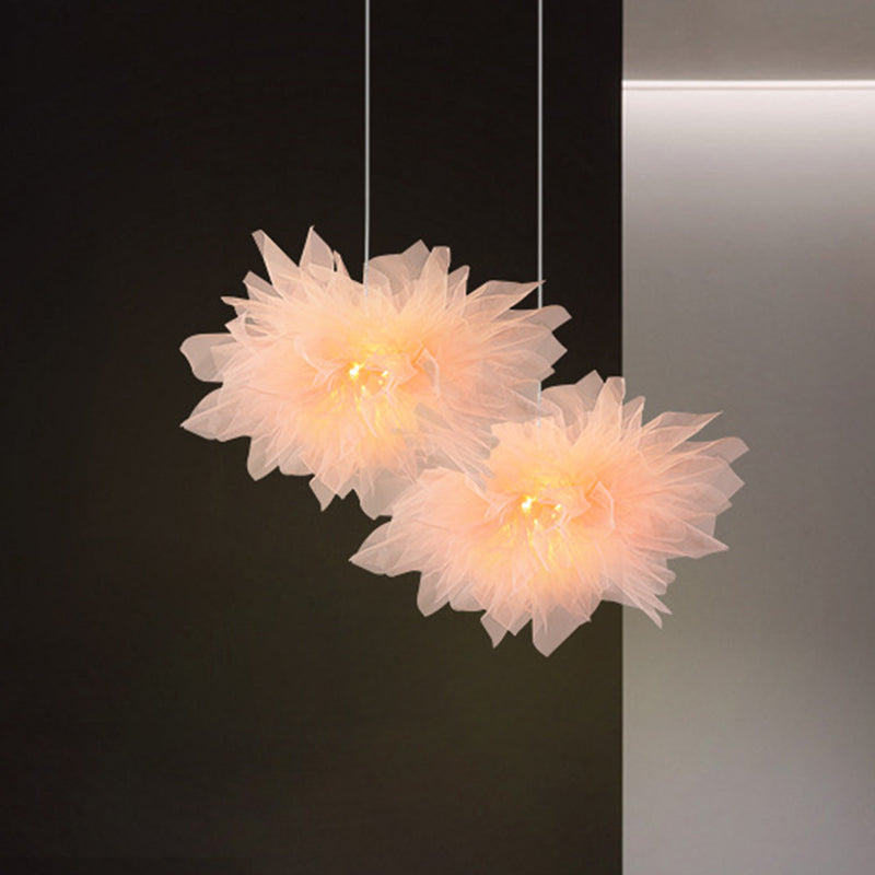 Blossom Hanging Light: Modern Hand-Sewn Cotton Yarn Lamp For Bedroom Ceiling In White/Pink