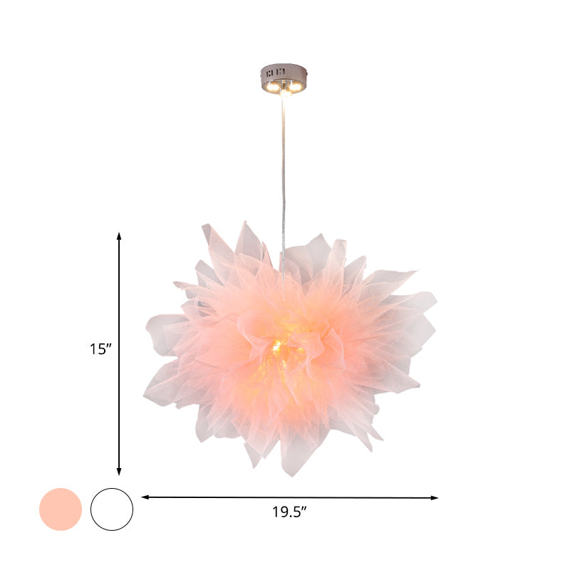 Modern Blossom Hanging Ceiling Lamp - Hand-Sewn Cotton Yarn. 1 Light - Bedroom Lighting in White/Pink