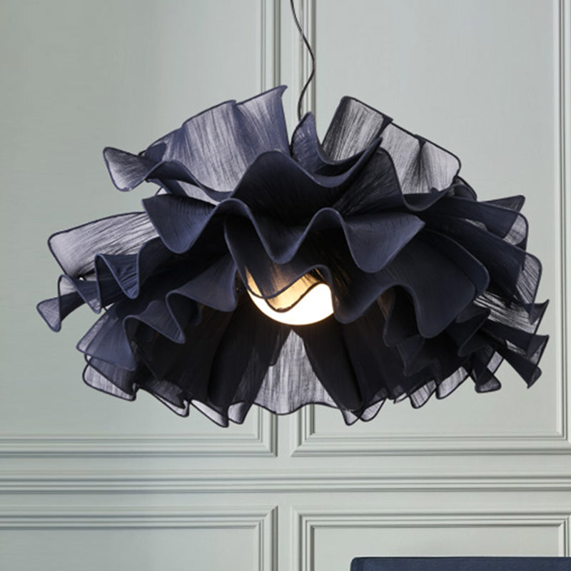 Luminaire suspendu tissé à la main chic et moderne - Blanc/bleu marine avec abat-jour en tissu