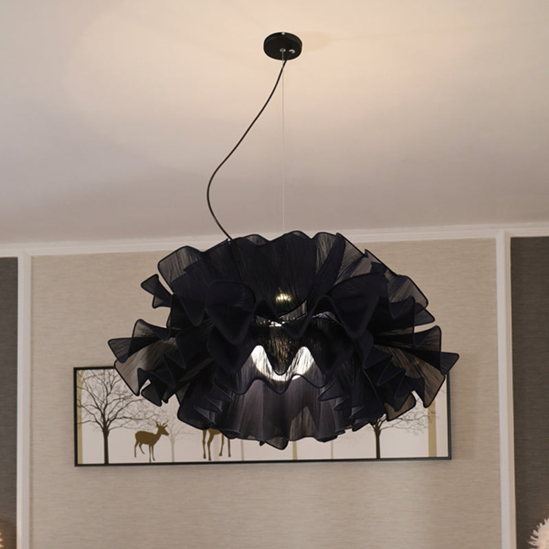 Luminaire suspendu tissé à la main chic et moderne - Blanc/bleu marine avec abat-jour en tissu