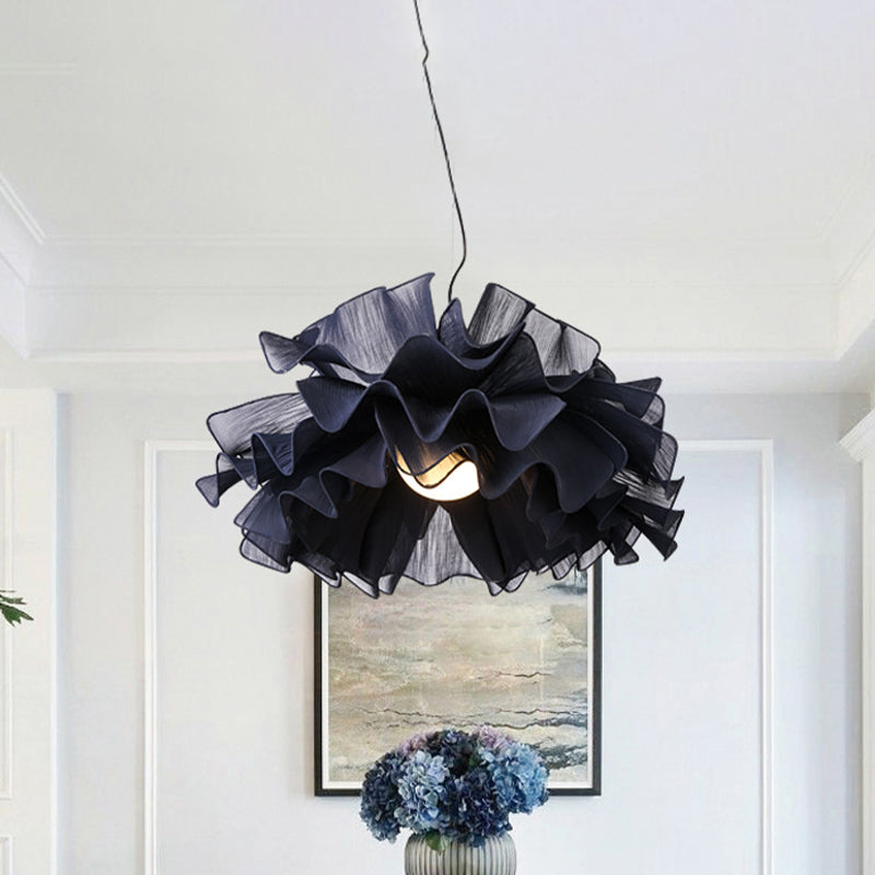Luminaire suspendu tissé à la main chic et moderne - Blanc/bleu marine avec abat-jour en tissu
