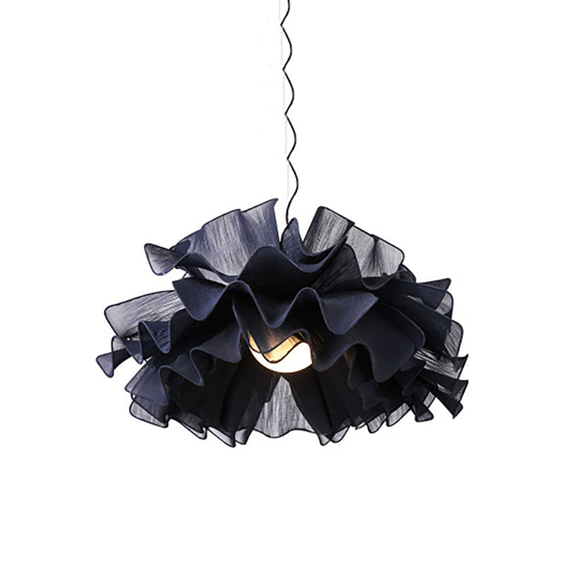 Modern White/Navy Blue Hand Woven Layered Pendant Light With Fabric Shade
