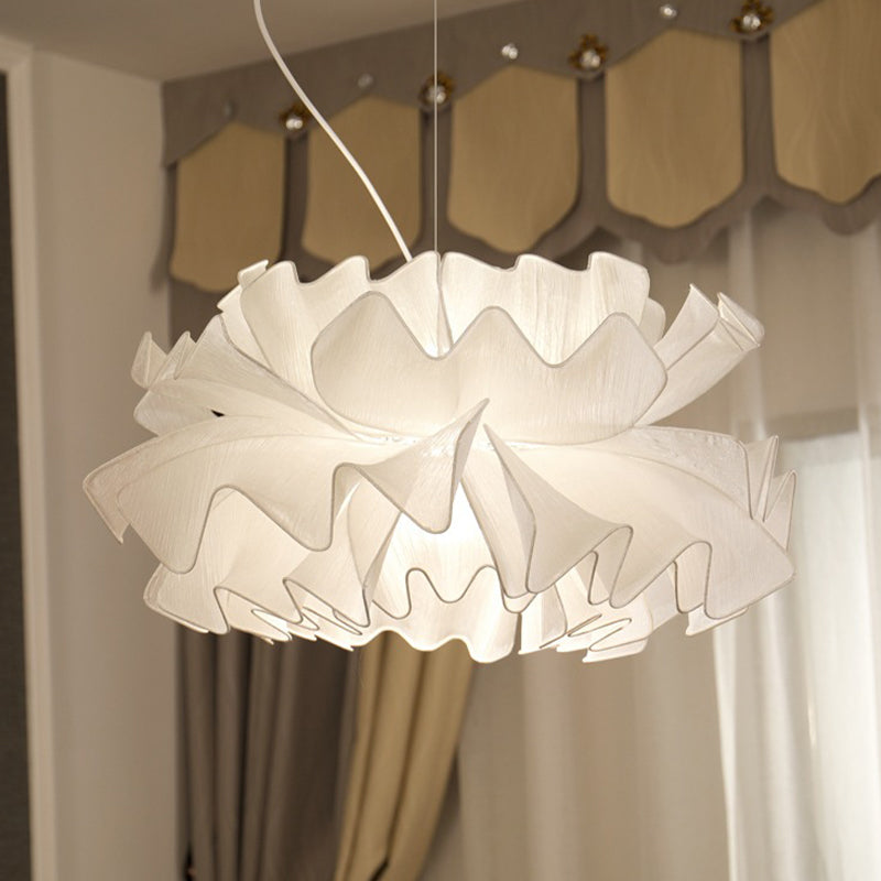 Modern White/Navy Blue Hand Woven Layered Pendant Light With Fabric Shade White