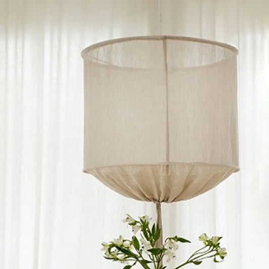 Modern Handcrafted Barrel Fabric Pendant Lamp - 1-Light Flaxen Hanging Ceiling Light with Pull String