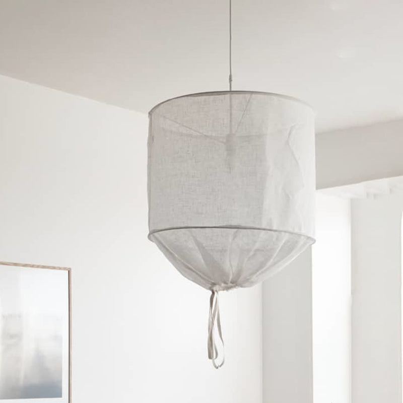 Handcrafted Barrel Flaxen Pendant Lamp - Modern 1-Light Ceiling Light With Pull String