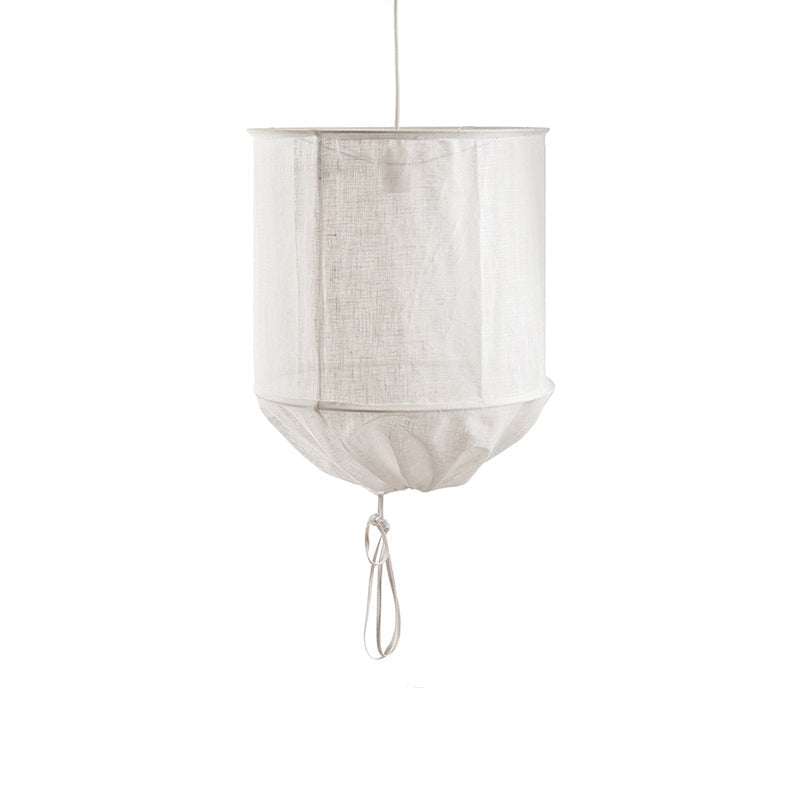 Modern Handcrafted Barrel Fabric Pendant Lamp - 1-Light Flaxen Hanging Ceiling Light with Pull String