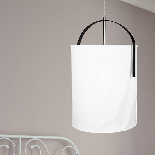 Minimalist Black/Gold-White Pail Drop Pendant Light for Bedroom - 1 Head Fabric Fixture