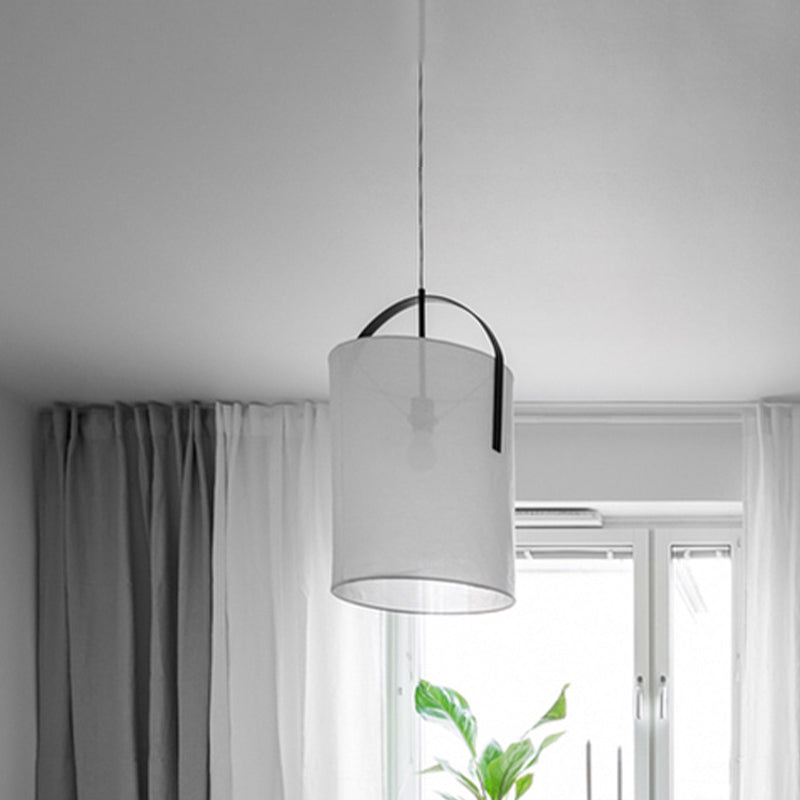 Minimalist Black/Gold-White Pail Drop Pendant Light for Bedroom - 1 Head Fabric Fixture