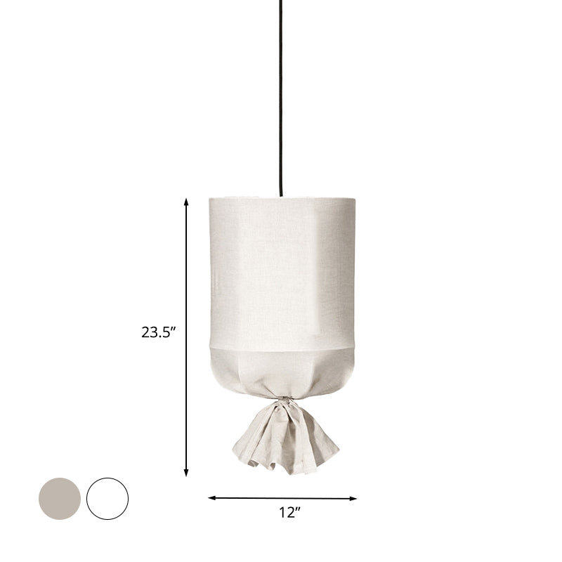 Minimalist Fabric Cylindrical Pendant Light - 1-Light White/Flaxen Ceiling Lamp