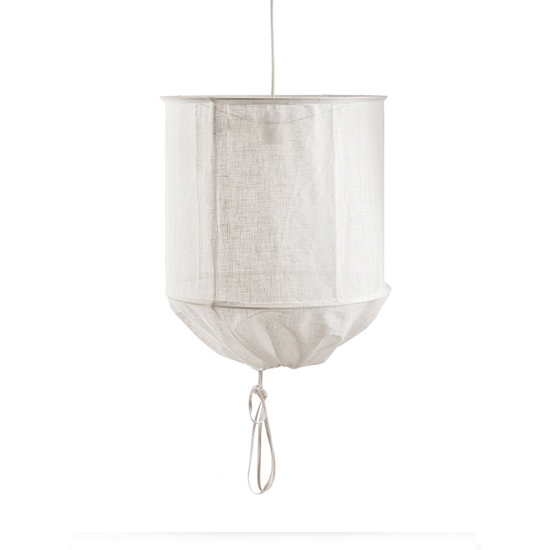 Cylindrical Minimalist Fabric Pendant Light - White/Flaxen