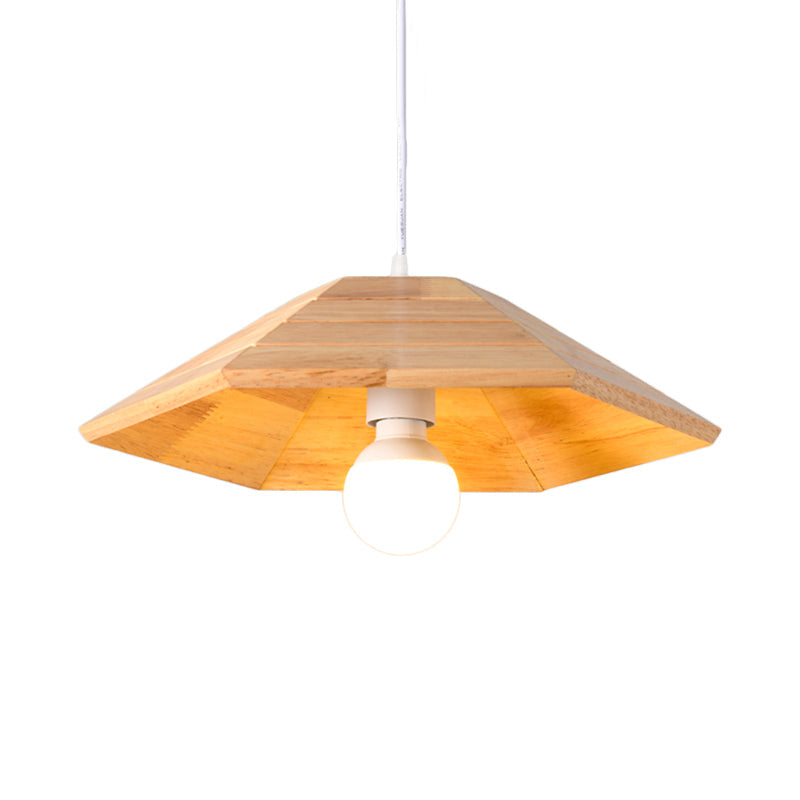 Simple Wooden Flare Pendant Ceiling Light - 1-Light Beige Hanging Lamp Kit