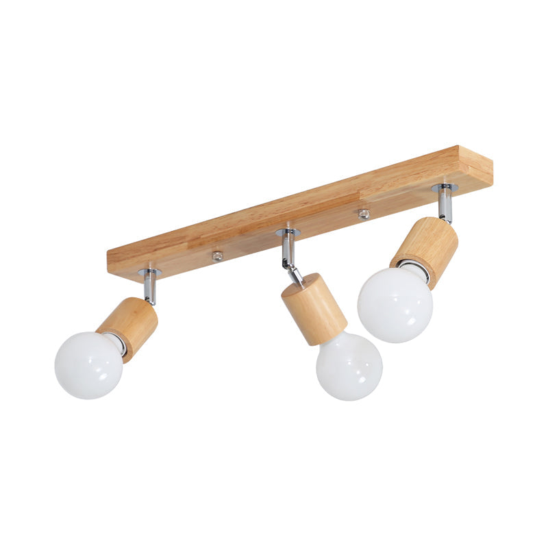 Asian Wood 3-Head Rotatable Flushmount Ceiling Lamp with Bare Bulb Design – Modern & Elegant Bathroom Flush Light Fixture