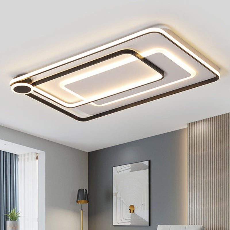 Modern Rectangular Flush Mount LED Ceiling Light in Black with Warm/White Lighting