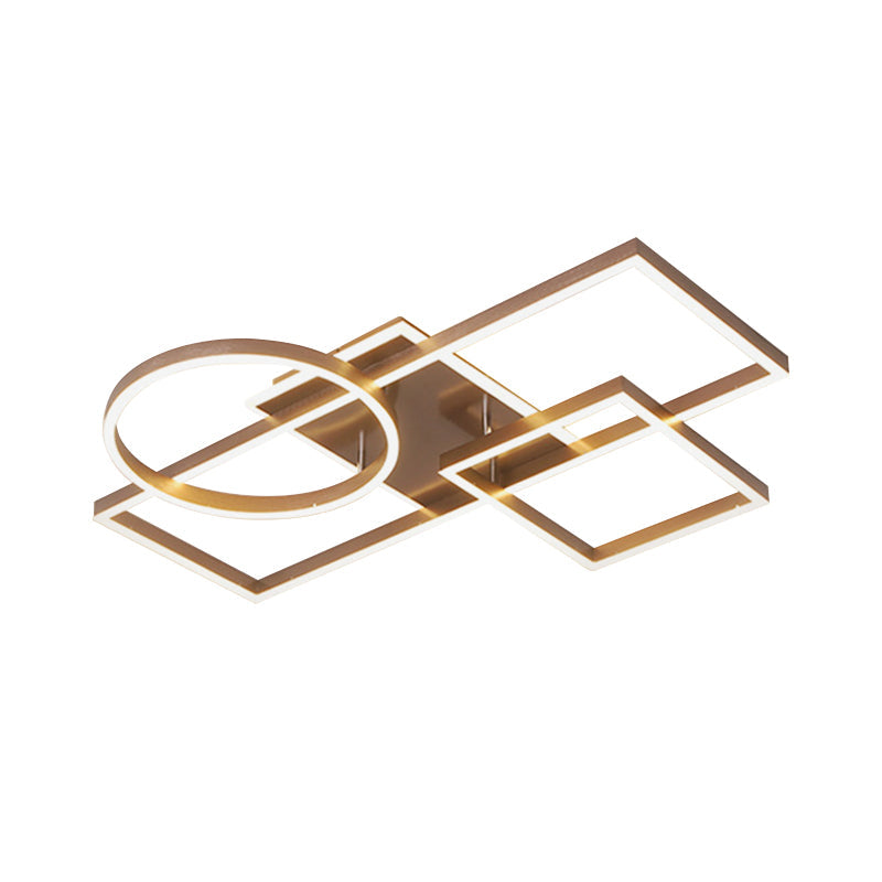 Geometric LED Ceiling Lamp in Golden/Coffee - Warm/White Light, 20.5"/34" L