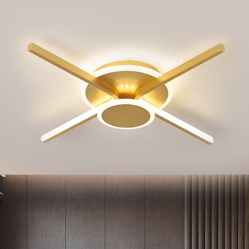 Minimalist Ray Flushmount Metallic LED Ceiling Lamp for Hotels - Warm/White Light, 19.5"/24.5" Wide