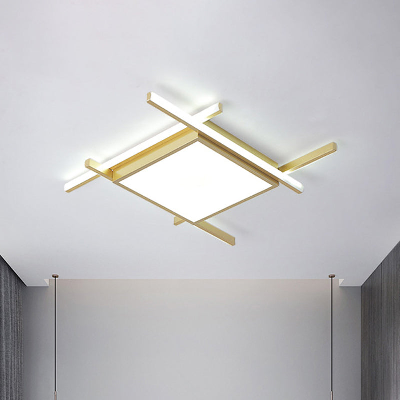 Modern Gold Finish LED Aluminum Square Flush-Mount Light Fixture - 18"/23" Wide - Warm/White Light