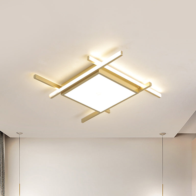Modern Gold Finish LED Aluminum Square Flush-Mount Light Fixture - 18"/23" Wide - Warm/White Light