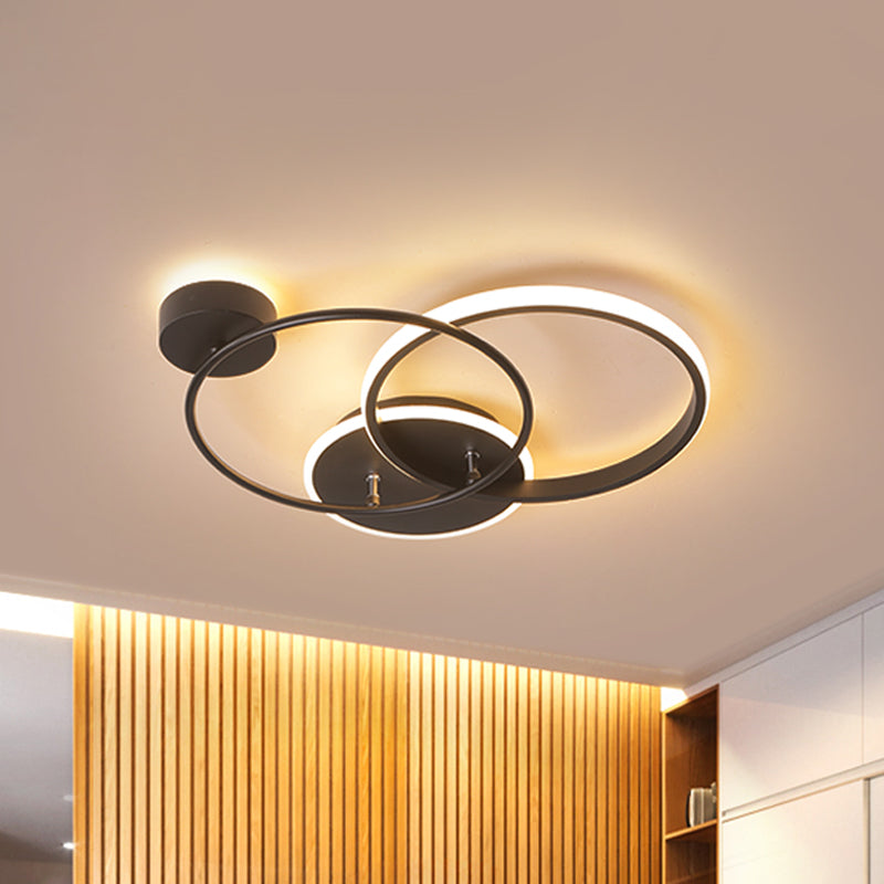 Plafonnier LED noir moderne - Design circulaire en métal croisé avec lumière chaude/blanche, longueur 16,5"/20,5"