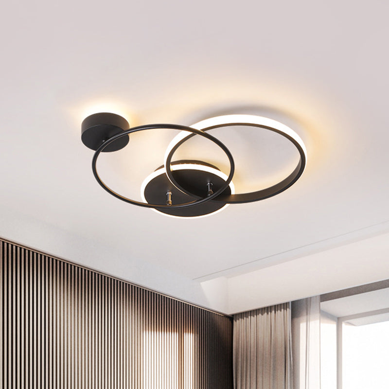 Plafonnier LED noir moderne - Design circulaire en métal croisé avec lumière chaude/blanche, longueur 16,5"/20,5"