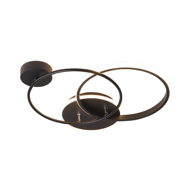 Plafonnier LED noir moderne - Design circulaire en métal croisé avec lumière chaude/blanche, longueur 16,5"/20,5"