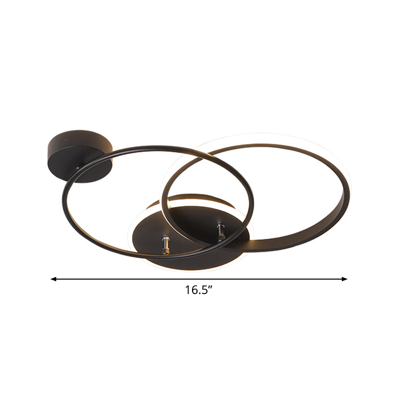 Plafonnier LED noir moderne - Design circulaire en métal croisé avec lumière chaude/blanche, longueur 16,5"/20,5"