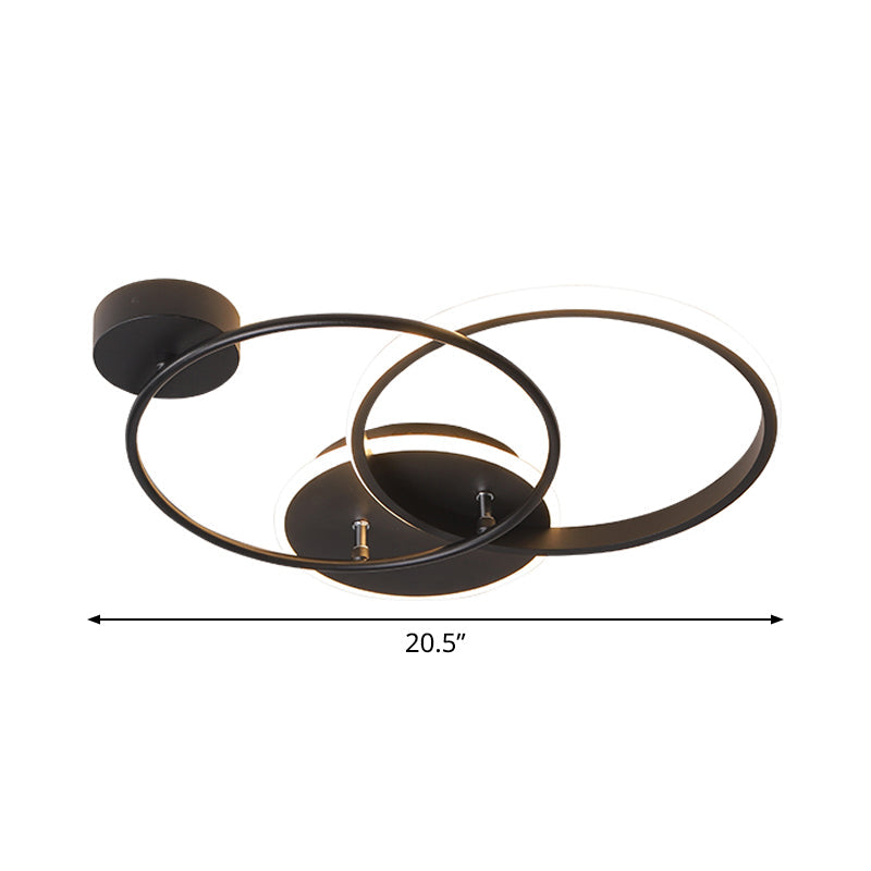 Plafonnier LED noir moderne - Design circulaire en métal croisé avec lumière chaude/blanche, longueur 16,5"/20,5"