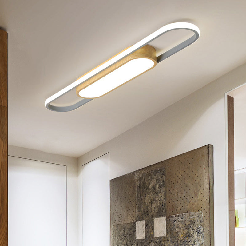 Modern Dual Ellipse Wood LED Flushmount Ceiling Lamp - 16"/23.5"/31.5" White with Warm/White Light