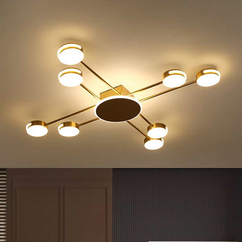 Modern 2-Tier Iron Flush Mount Chandelier with 8 Lights in Black/Gold Finish - Warm/White/Natural Lighting