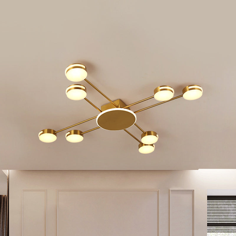 Modern 2-Tier Iron Flush Mount Chandelier with 8 Lights in Black/Gold Finish - Warm/White/Natural Lighting
