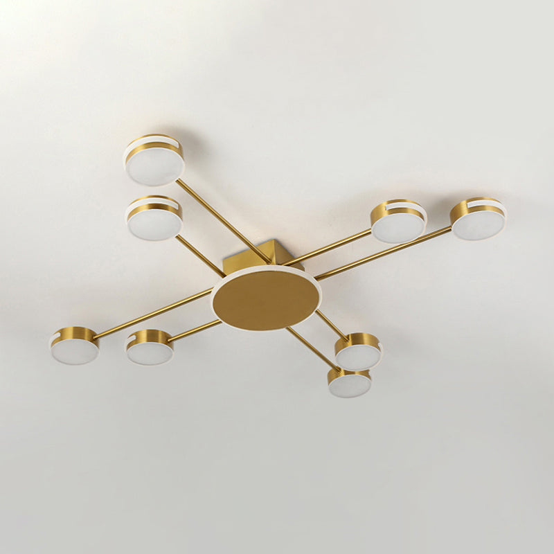 Modern 2-Tier Iron Flush Mount Chandelier with 8 Lights in Black/Gold Finish - Warm/White/Natural Lighting