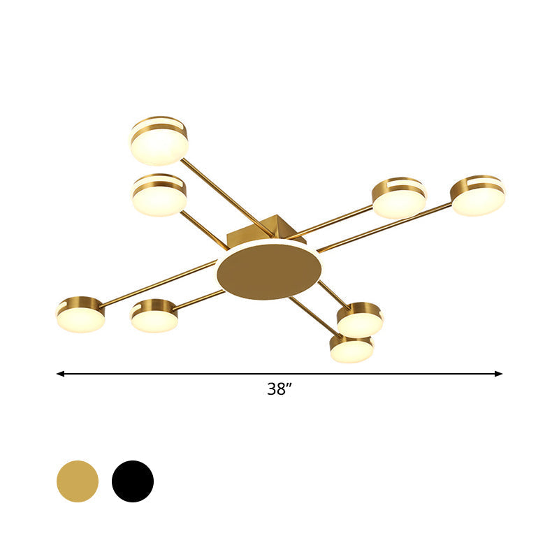 Modern 2-Tier Iron Flush Mount Chandelier with 8 Lights in Black/Gold Finish - Warm/White/Natural Lighting