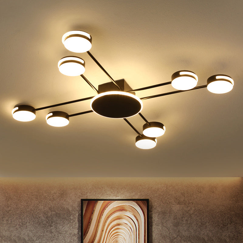 Modern 2-Tier Iron Flush Mount Chandelier with 8 Lights in Black/Gold Finish - Warm/White/Natural Lighting