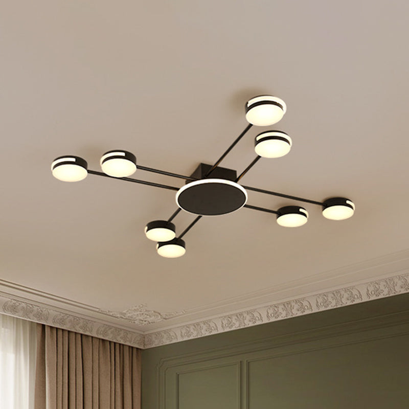 Modern 2-Tier Iron Flush Mount Chandelier with 8 Lights in Black/Gold Finish - Warm/White/Natural Lighting