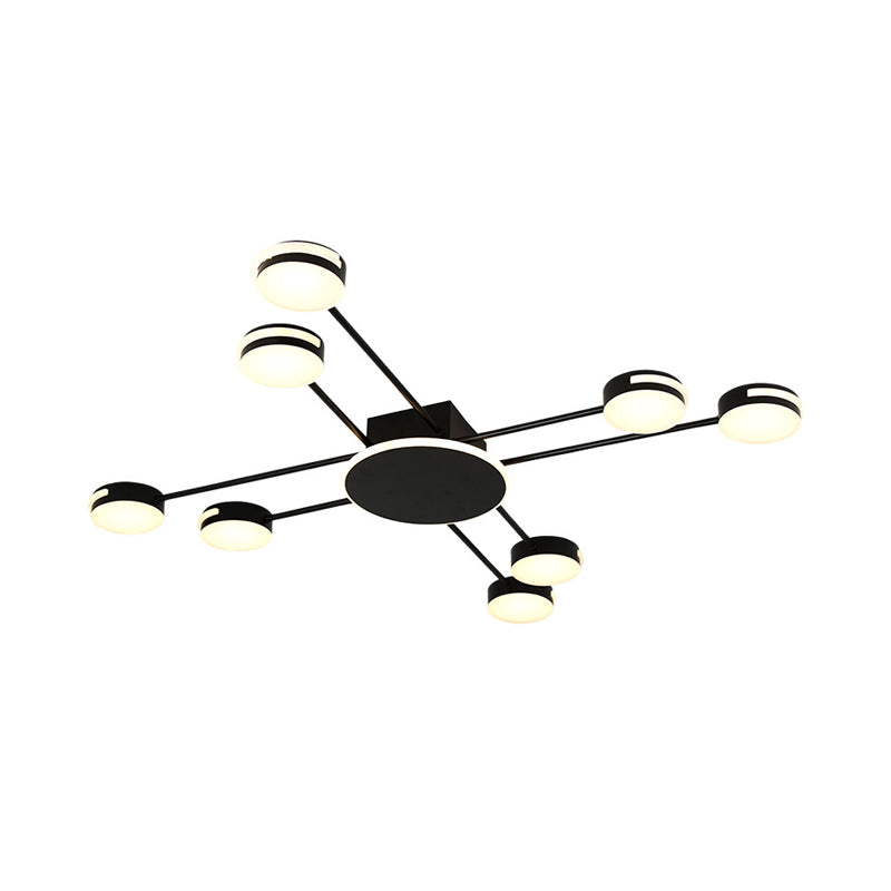 Modern 2-Tier Iron Flush Mount Chandelier with 8 Lights in Black/Gold Finish - Warm/White/Natural Lighting