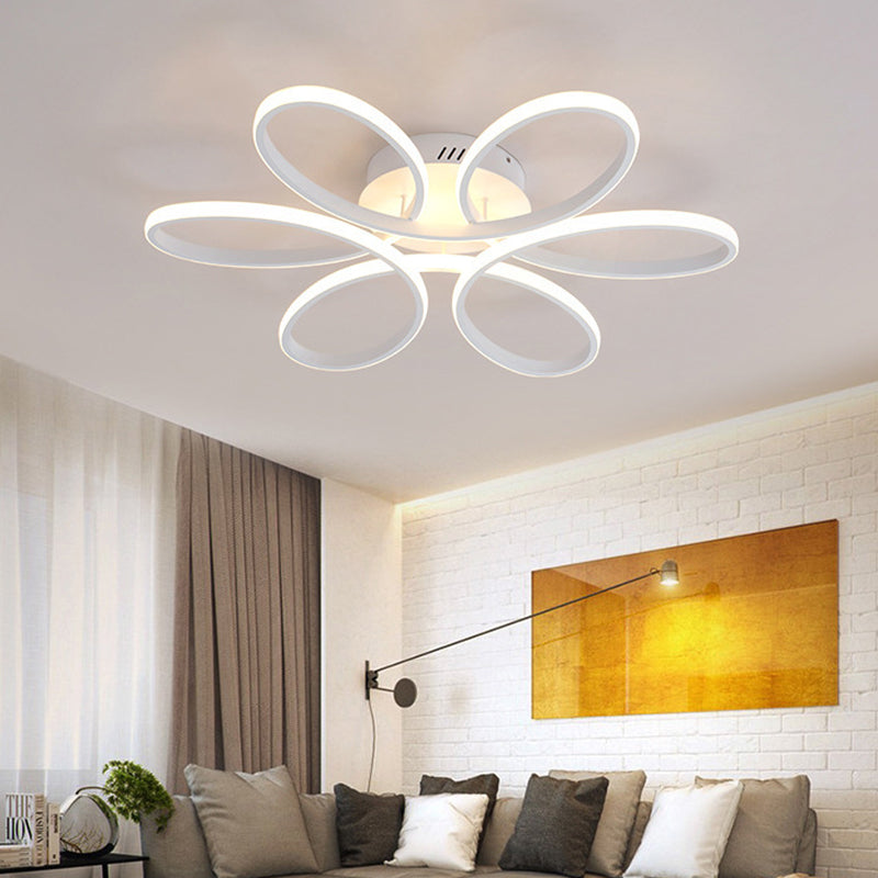 Plafonnier LED encastré moderne à fleurs blanches (23/29 pouces) pour salon