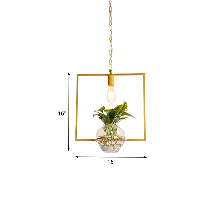 Vintage Iron Pendant Light With Potted Plant Feature In Gold - Perfect For Living Rooms