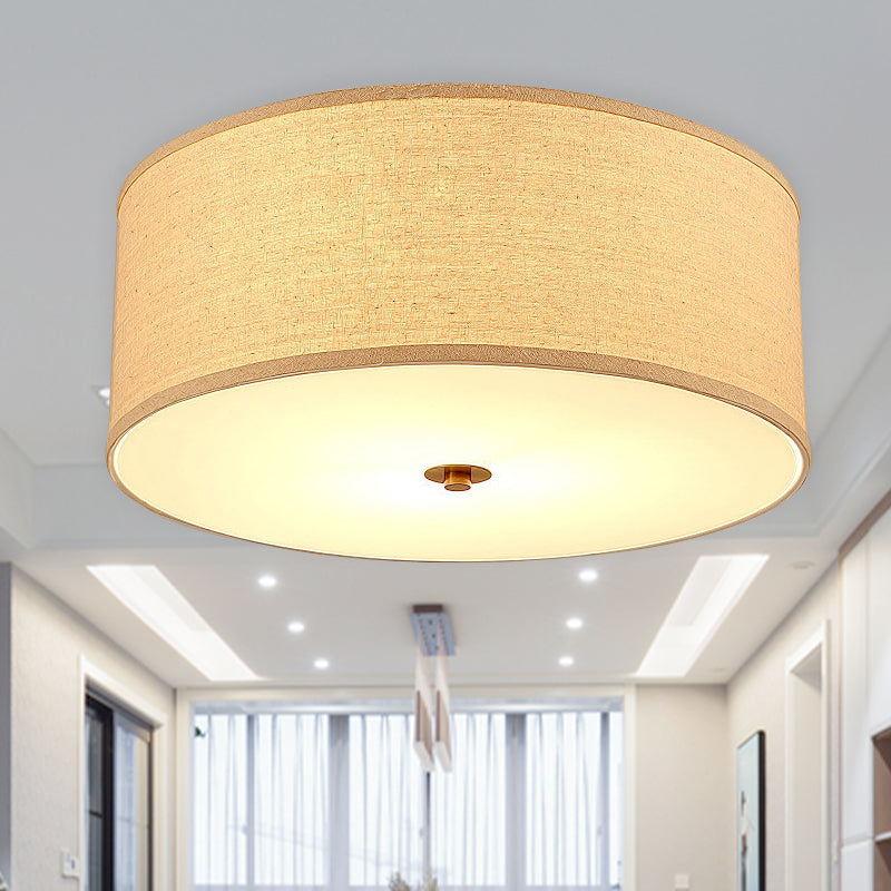 Plafonnier minimaliste en lin avec abat-jour en tissu tambour - Parfait pour les salles à manger