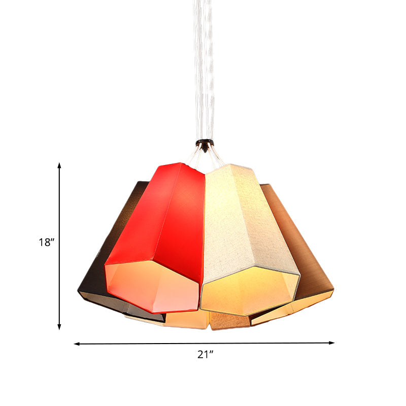 Modern Red-White Fabric Loft Hanging Light - 6 Heads Stylish Pendant Lighting