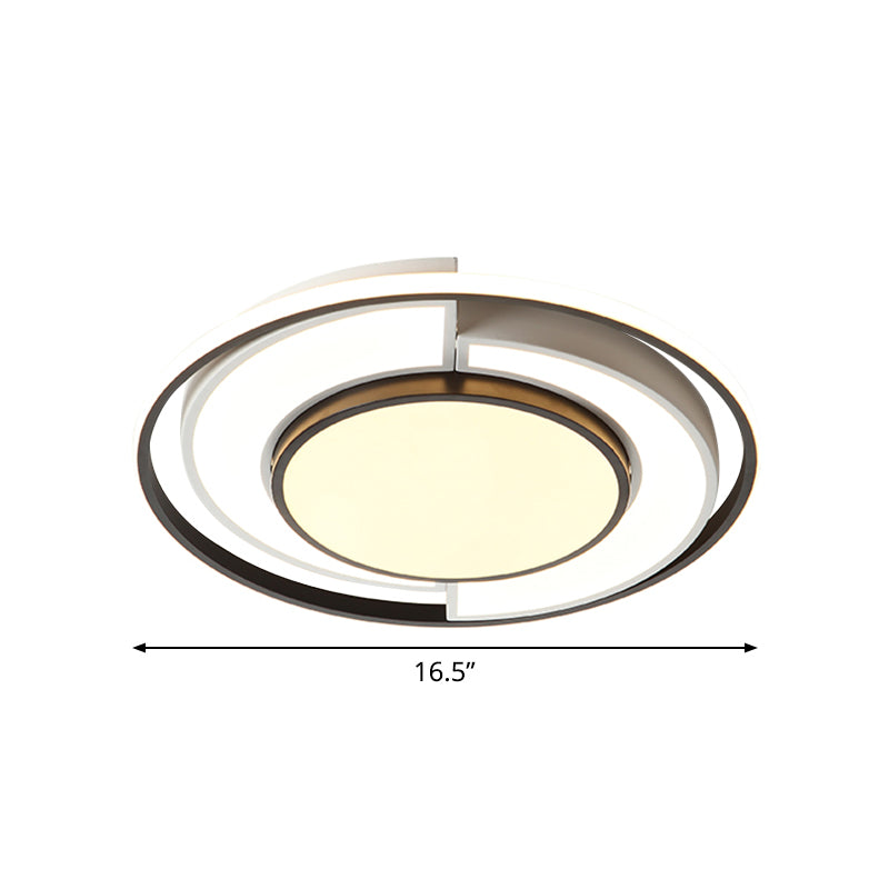 Sleek Spliced Round Thin Ceiling Lamp: Acrylic, 16.5/20.5 Inches Wide, LED Flush Mount Light in Black-White – Perfect for Modern Bedrooms