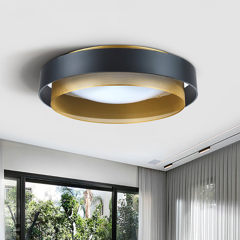 Vintage Metal Surface Ceiling Light - 2-Circle 2-Light Flush Mount Fixture (Black/White-Brass) - 18"/24.5" W