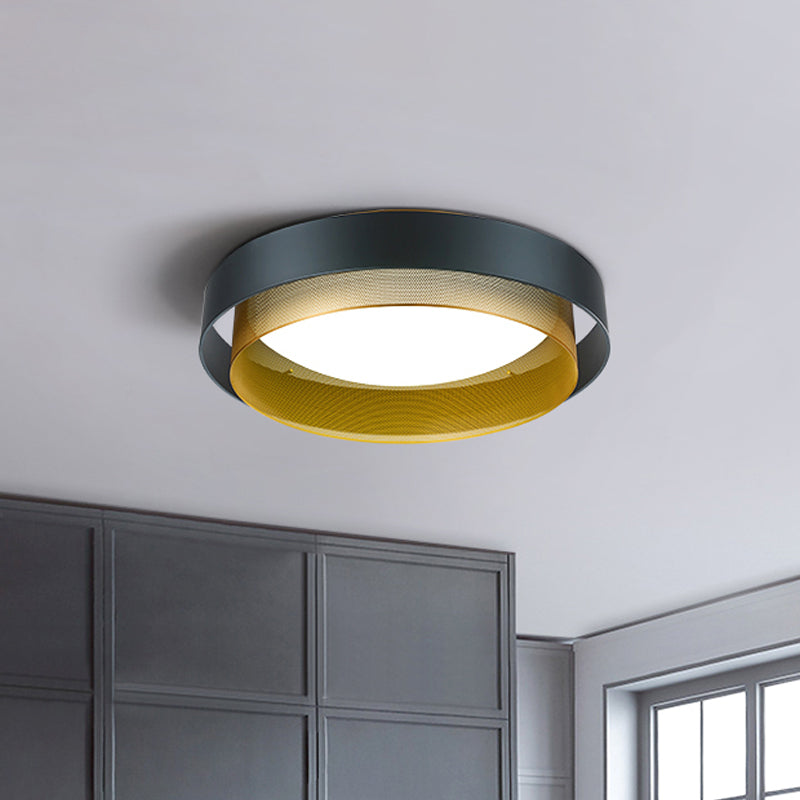 Vintage Metal Surface Ceiling Light - 2-Circle 2-Light Flush Mount Fixture (Black/White-Brass) - 18"/24.5" W