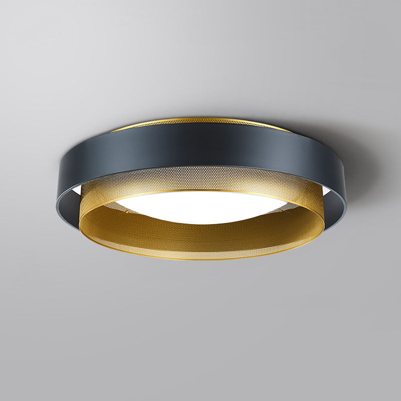 Vintage Metal Surface Ceiling Light - 2-Circle 2-Light Flush Mount Fixture (Black/White-Brass) - 18"/24.5" W