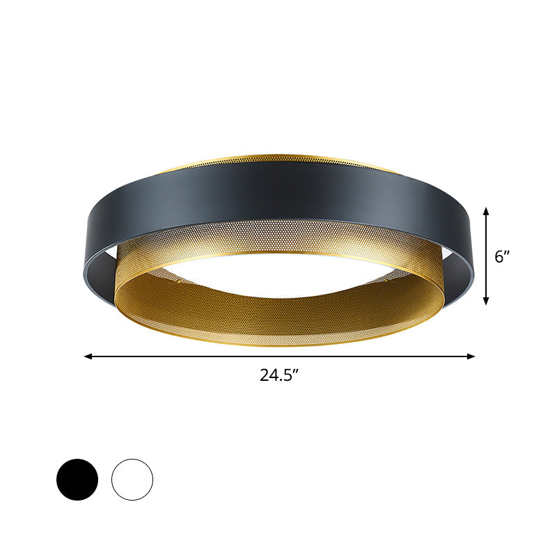 Vintage Metal Surface Ceiling Light - 2-Circle 2-Light Flush Mount Fixture (Black/White-Brass) - 18"/24.5" W