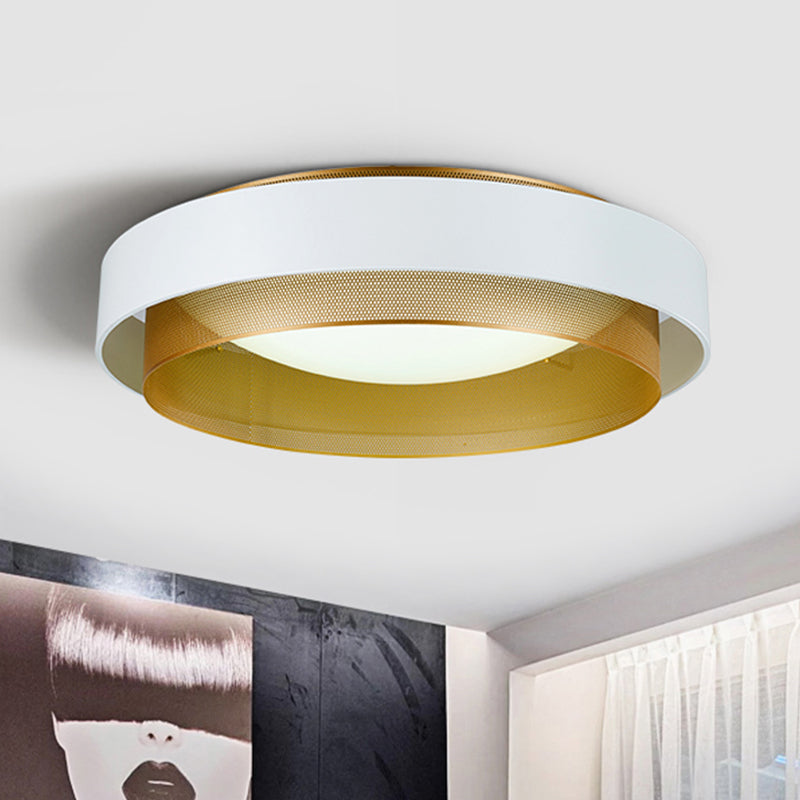 Vintage Metal Surface Ceiling Light - 2-Circle 2-Light Flush Mount Fixture (Black/White-Brass) - 18"/24.5" W