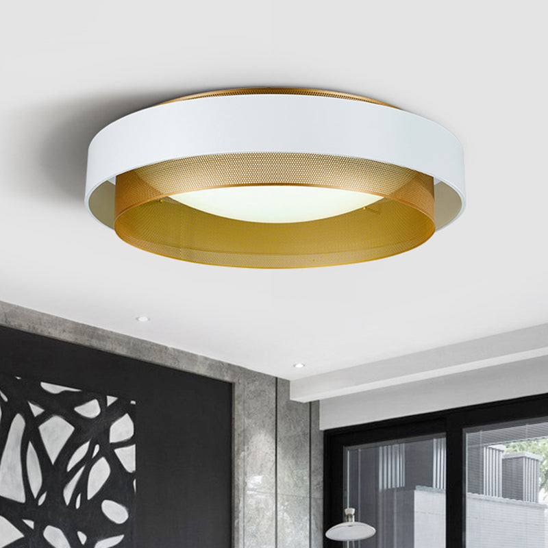 Vintage Metal Surface Ceiling Light - 2-Circle 2-Light Flush Mount Fixture (Black/White-Brass) - 18"/24.5" W